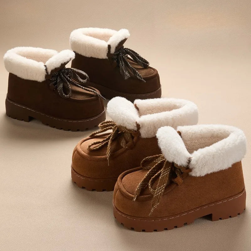 Warm Plush Lined Lace Up Faux Suede Ankle Boots for Women