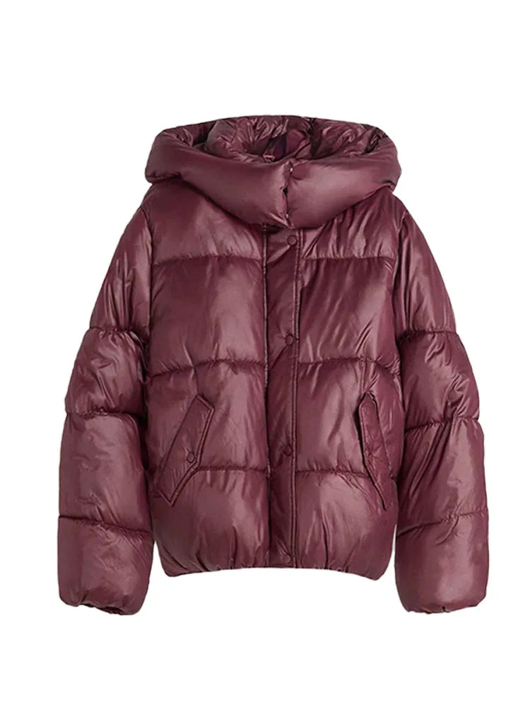 Women 's Down Jackets Vintage Hooded Single Breasted Puffer Full Sleeve Padded Cotton Coats Female 2025 Autumn Lady Streetwears
