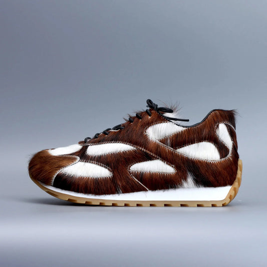 Luxury Athletic Low-top Natural Calf Hair Prints Sneakers with Leather Lined Lace Up Designer Casual Shoes Fashion Footwear