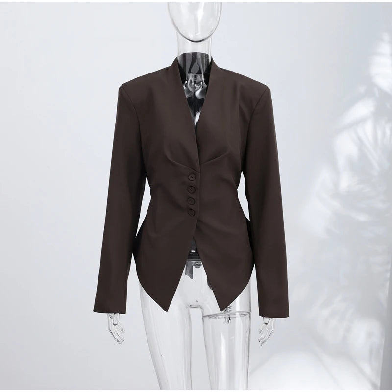 Slim Fit Stand Collar Blazer and Shorts Set for Women