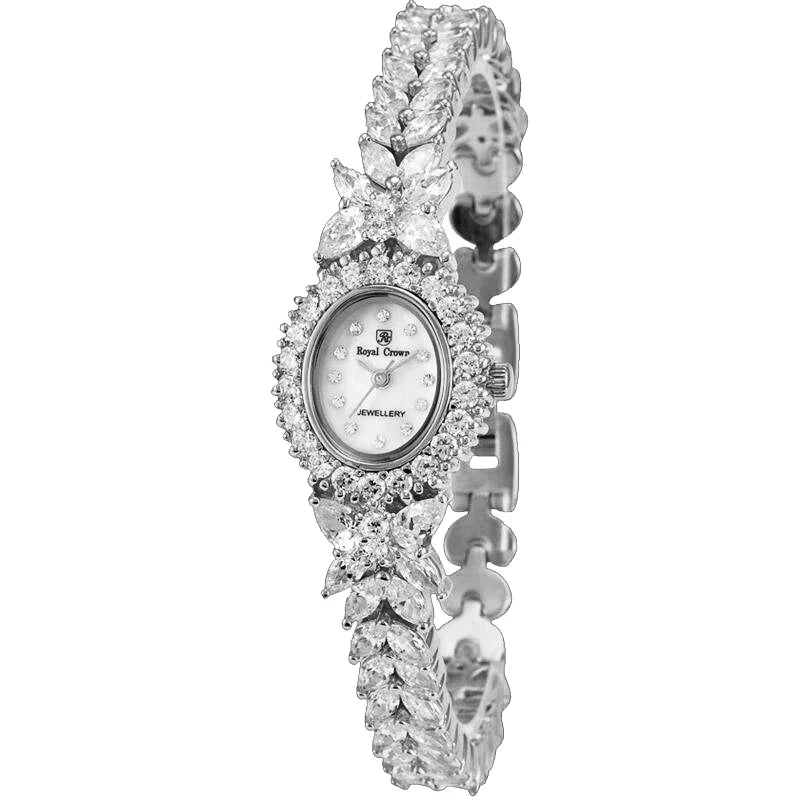 Small Luxury Prong Setting Women's Watch Fine Fashion Hours Mother of Pearl Bracelet Crystal Girl's Gift Royal Crown Box