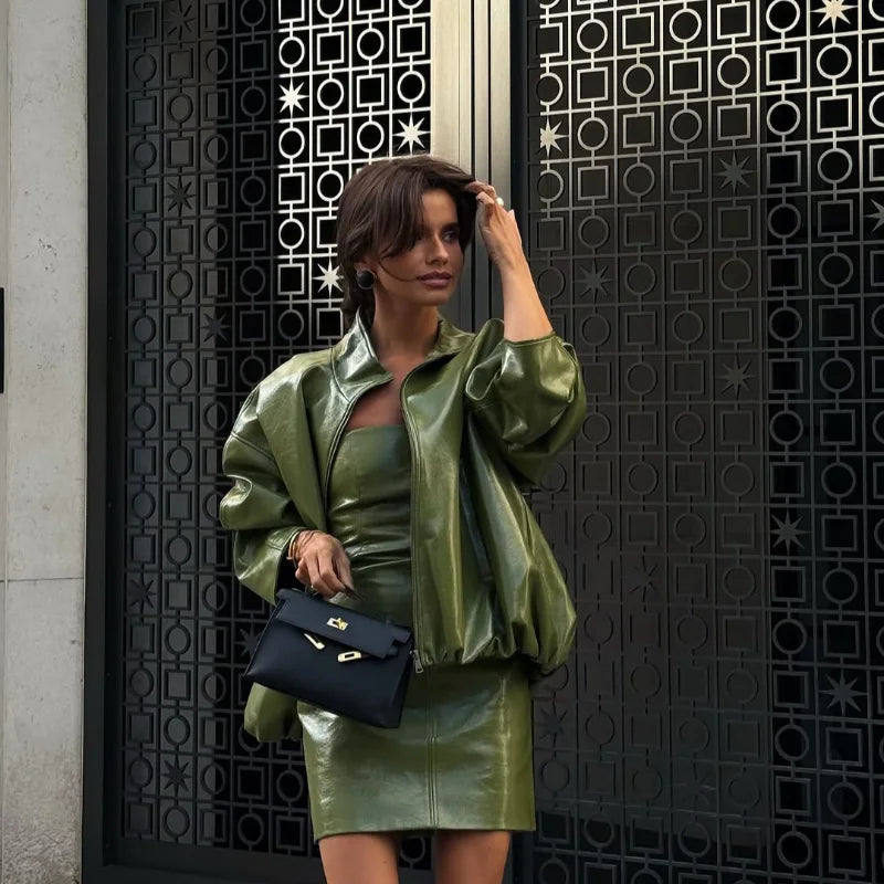 Vintage Leather Skirt Set