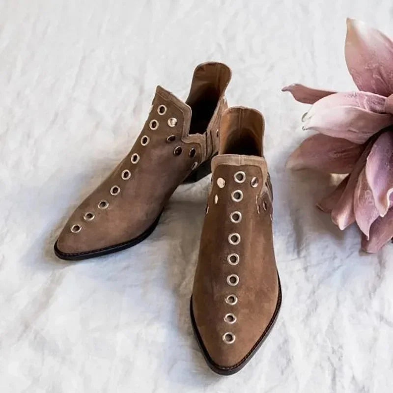 Slip On Pointed Toe Rivets Ankle Boots