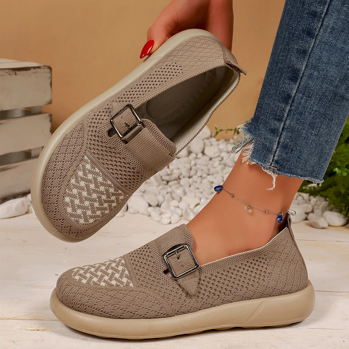 Breathable Lightweight Slip-On Knit Walking Shoes for Women