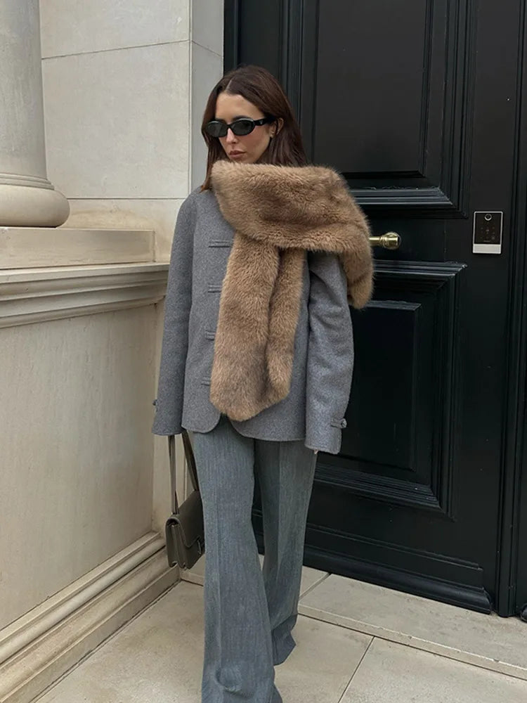 Elegant Chinese Style Single Button Long Sleeve Coat for Women