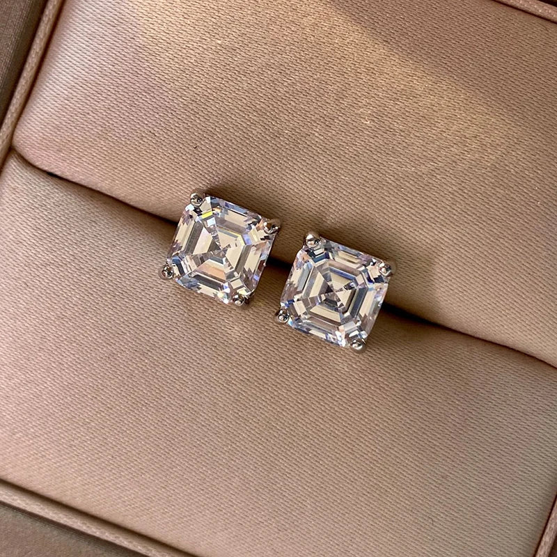 Diamond Stud Earrings Asscher Cut 7x7mm Classic Style