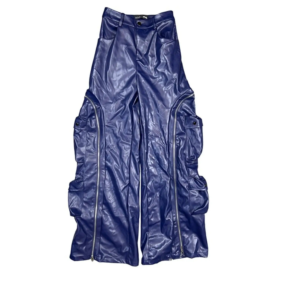 High Waist Wide Leg Faux Leather Cargo Pants for Women