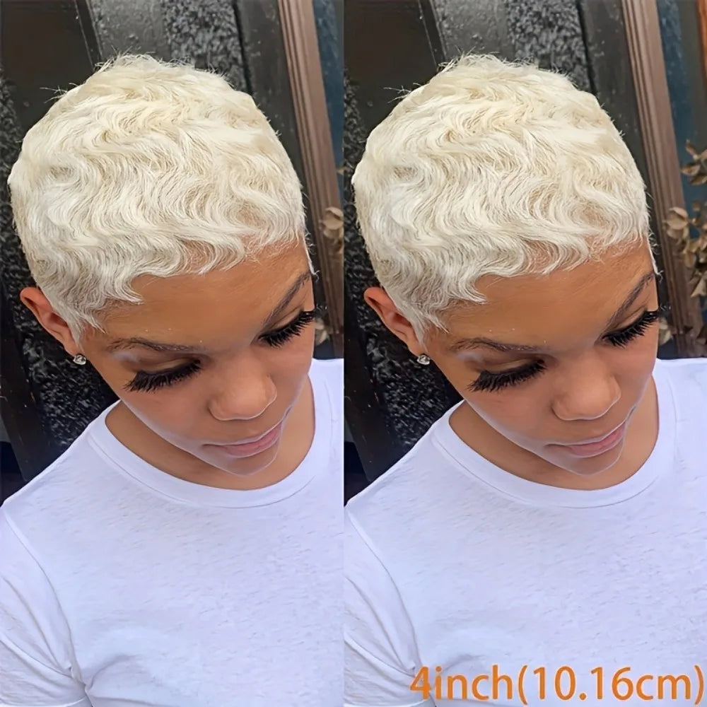 Short Layered Ocean Wave Human Hair Wig With Bangs For Women
