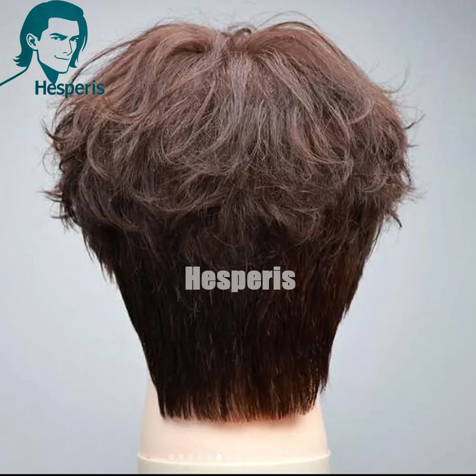 Full Lace Brown Brazilian Glueless Wavy Pixie Human Hair Wig with Bangs for Women
