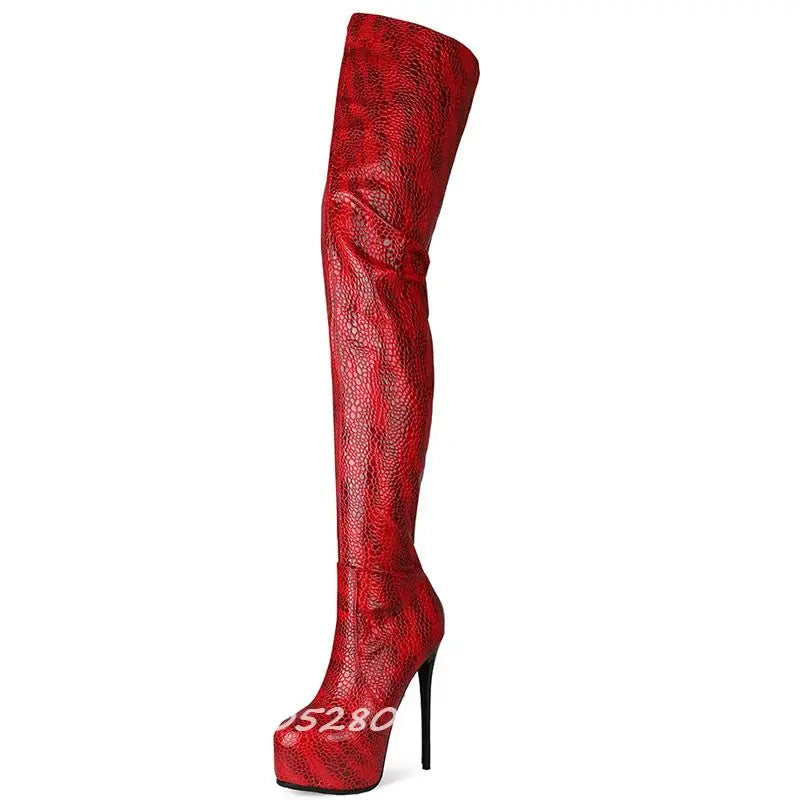 Colorful Graffiti Print Thigh High Platform Boots for Women