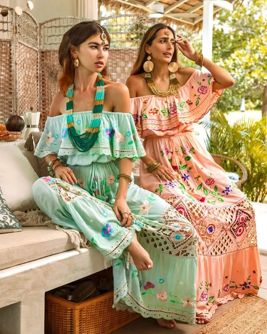 Floral Print Off Shoulder High Waist Dress for Women
