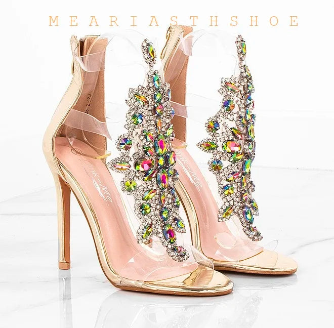 Clear Rhinestone T Strap Open Toe Gladiator Sandals For Women