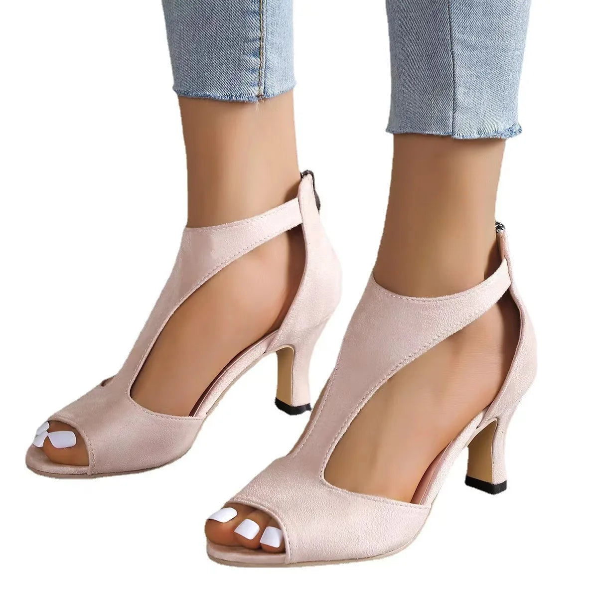 Open Toe Platform Sandals Side Zipper