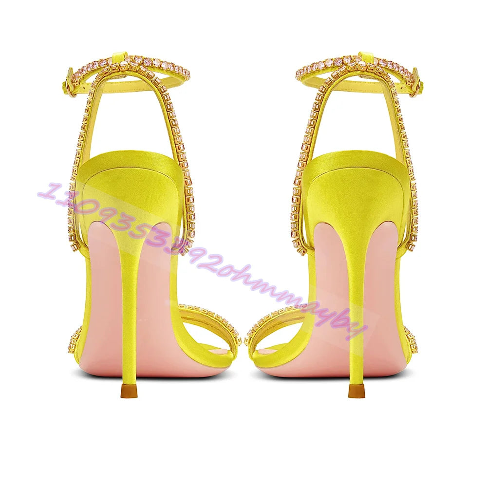 Rhinestone Open Toe Ankle Wrap Stiletto Sandals for Women
