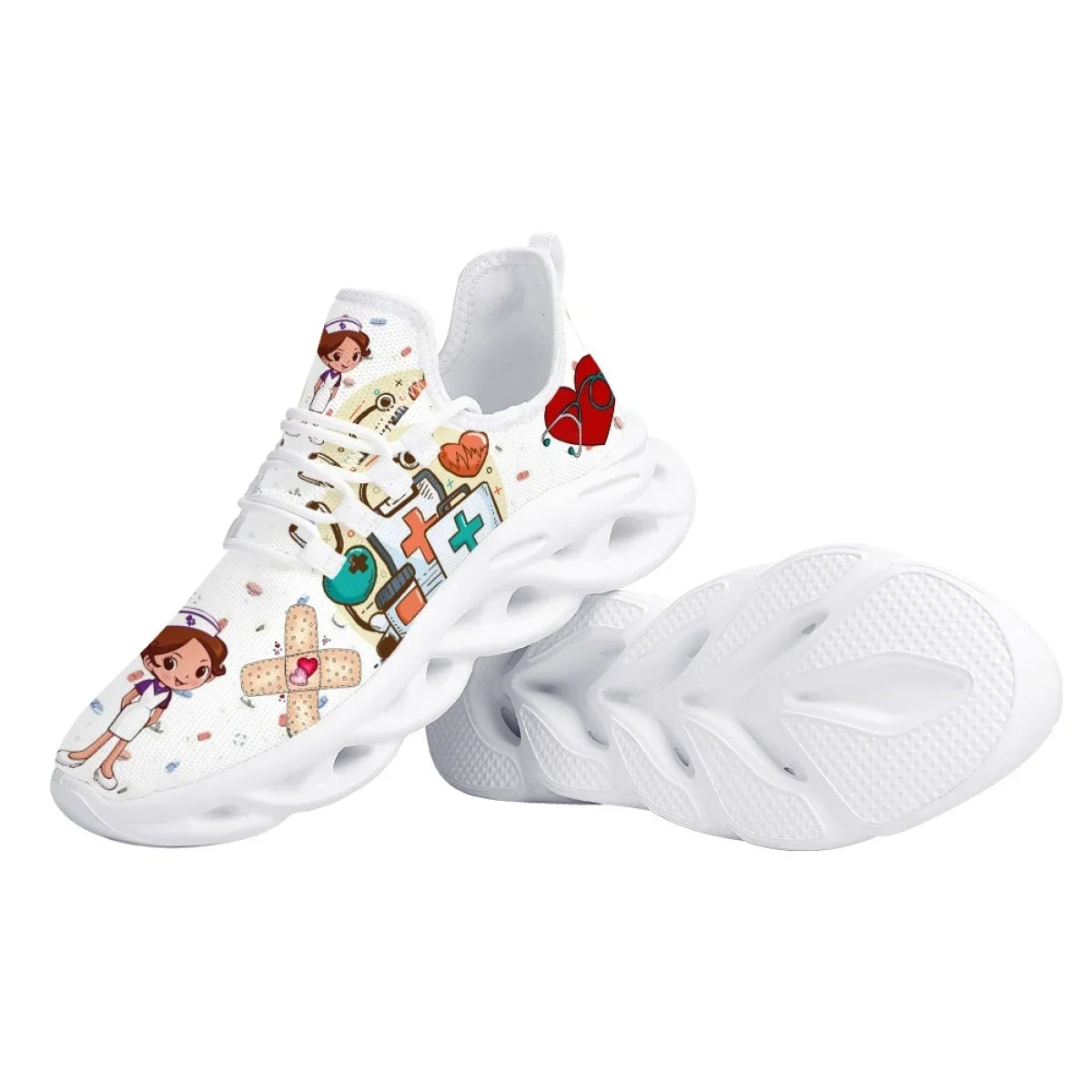 Cute Cartoon Print Lace-Up Nursing Shoes for Women