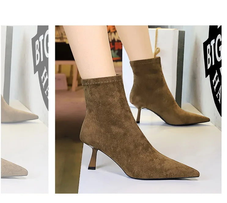 Suede Pointy Toe Sock Stiletto Boots