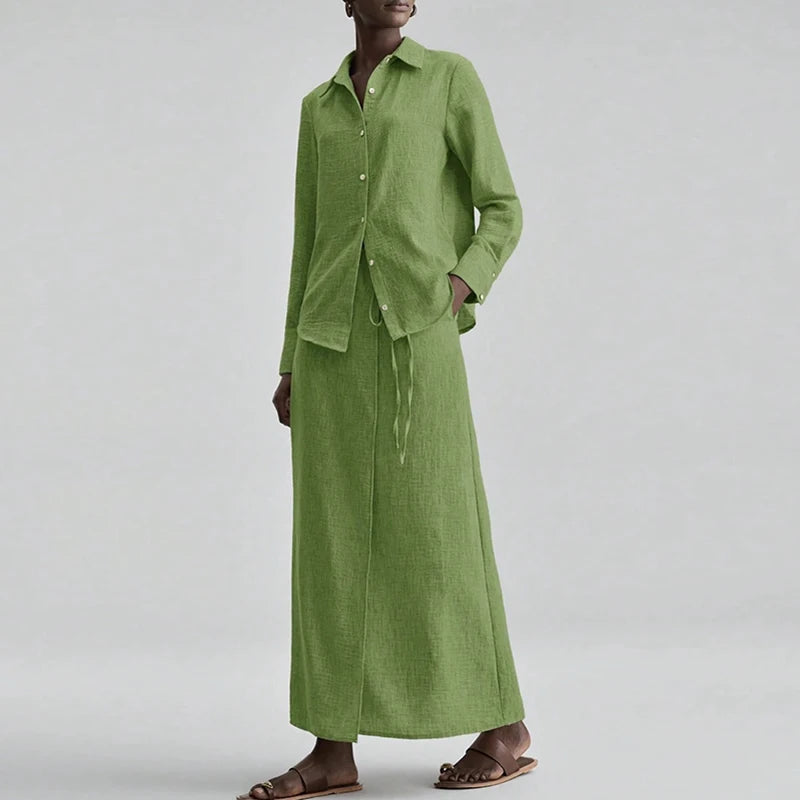 Loose Lapel Two Piece Shirt And Skirt Set for Women