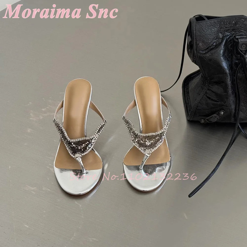Mirror Silver Metallic Stiletto Heel Mule Sandals For Women