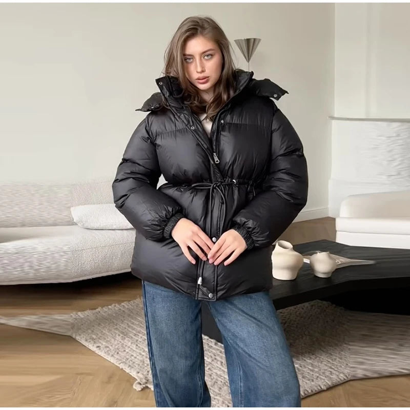Detachable Hood Cropped Padded Winter Jacket for Women