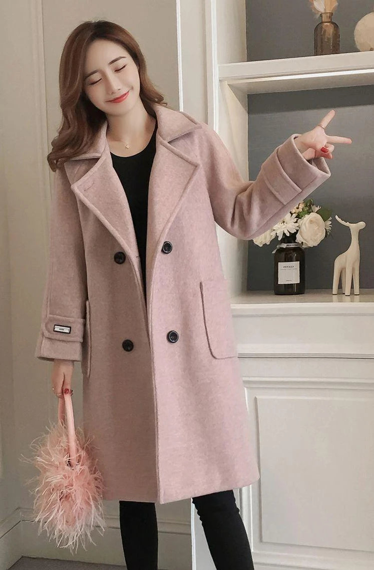 Padded Mixtures Jacket Woman Long Loose Cotton Wool Blend Coat for Women Pink Elegant Outerwears New in Novelty High Quality Hot