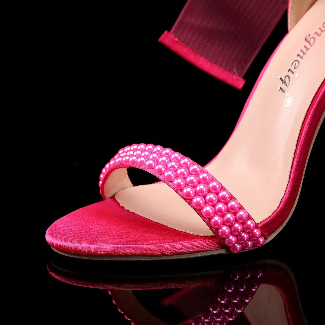 Elegant Pearl Beaded Mesh Bowknot Sandals for Women