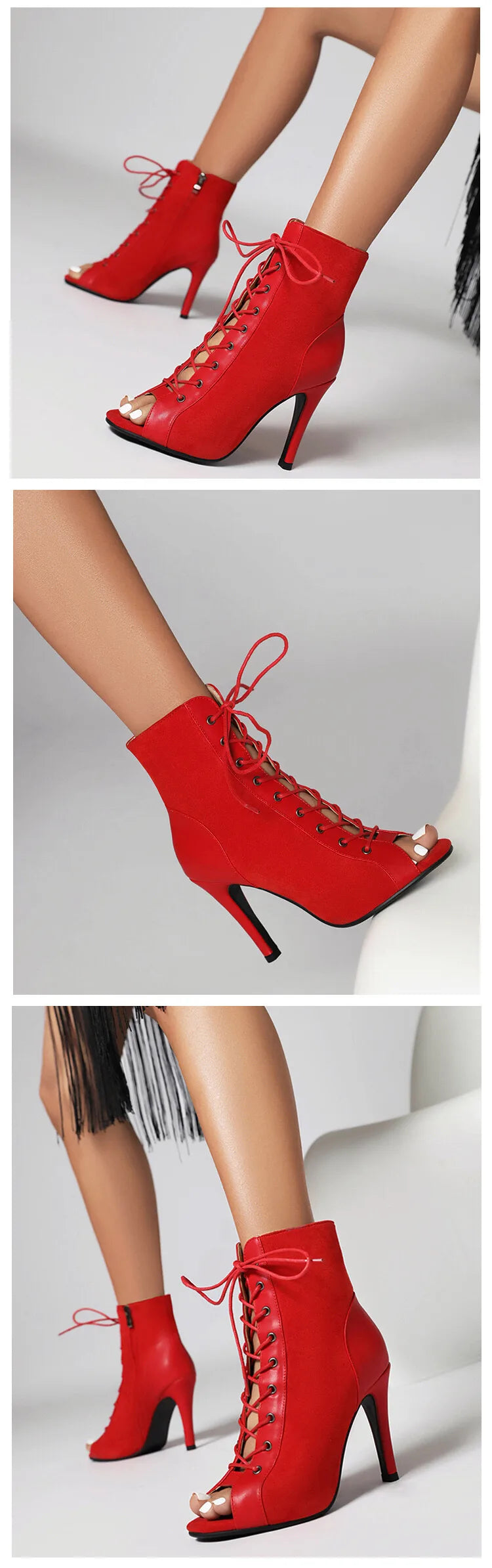 Thin Heel Latin Dance Ankle Boots With Zip for Women