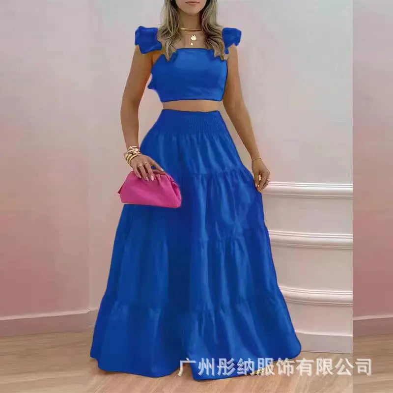 Elegant Sleeveless Top and Long Skirt Two Piece Set for Women