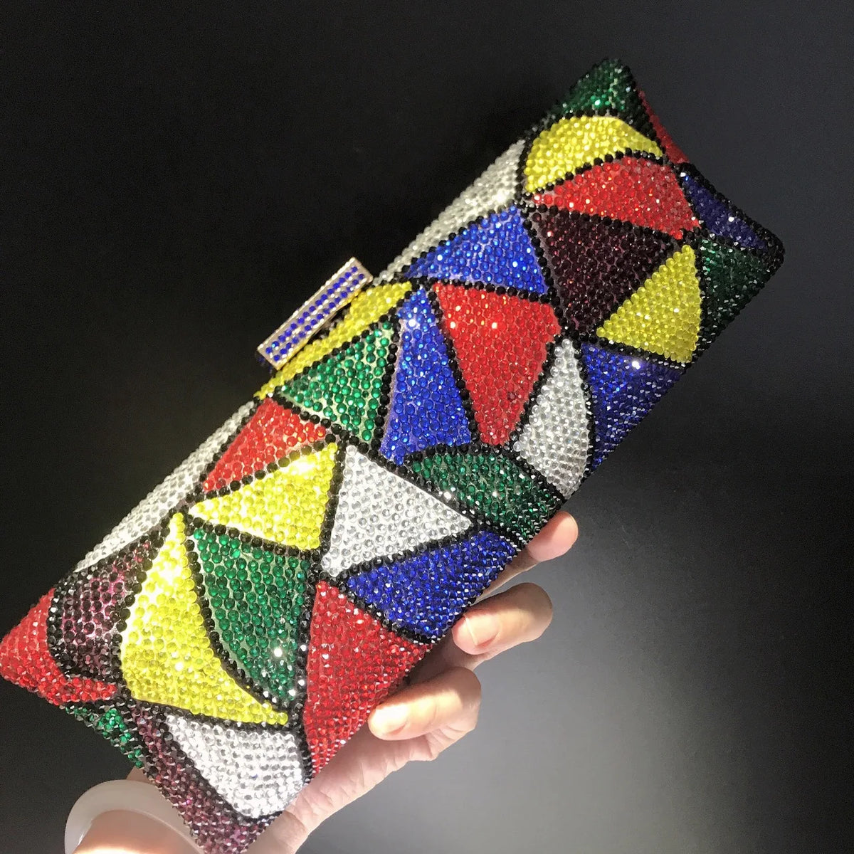 Plaid Rhinestone Evening Chain Clutch Purse for Women