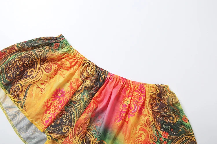 Colorful Print Halter Backless Two Piece Set for Women