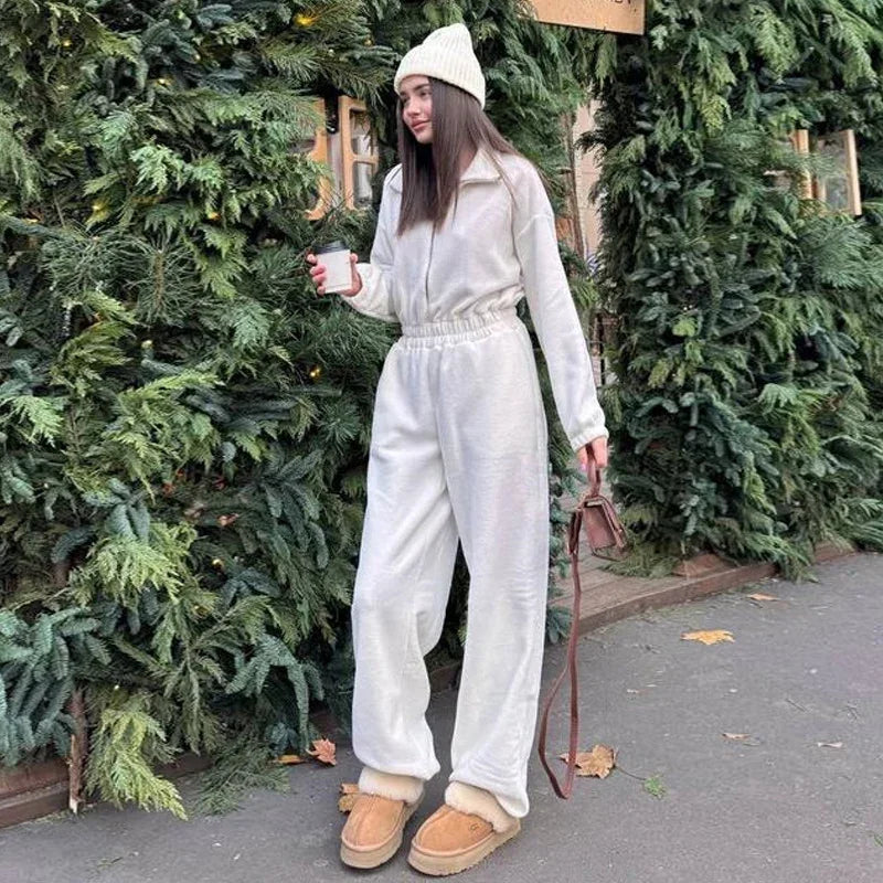 Casual Brown Stand Collar Long Sleeve Jumpsuit for Women