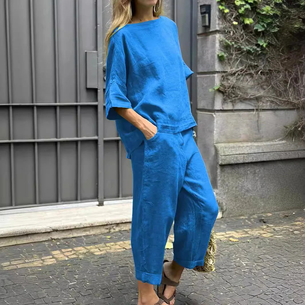 Elegant Summer Solid Color Two Piece Set for Women