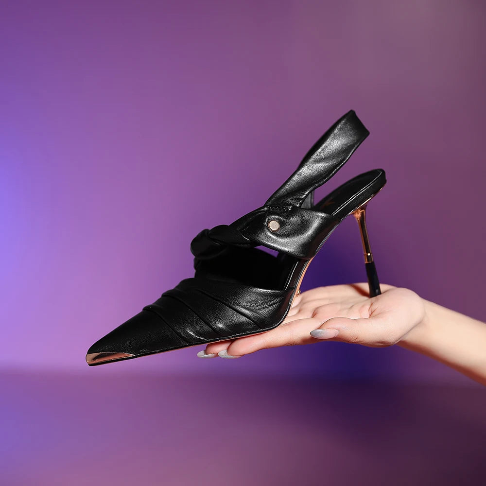 Elegant Real Leather Narrow Band Sandals for Women