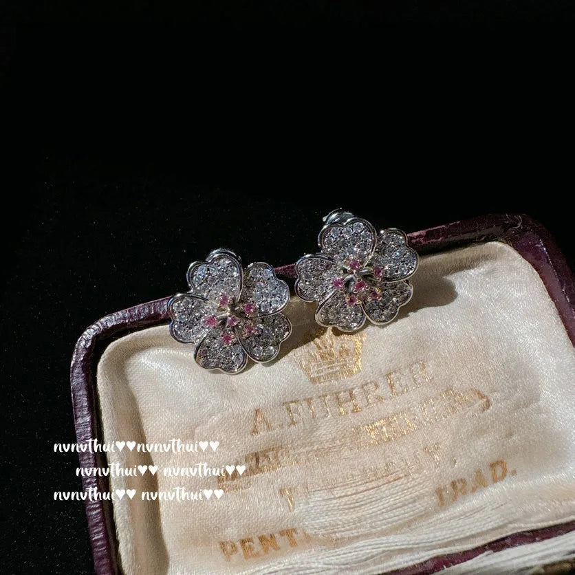 Cherry Blossom Zircon Jewelry Set With Ring Necklace And Earrings for Women
