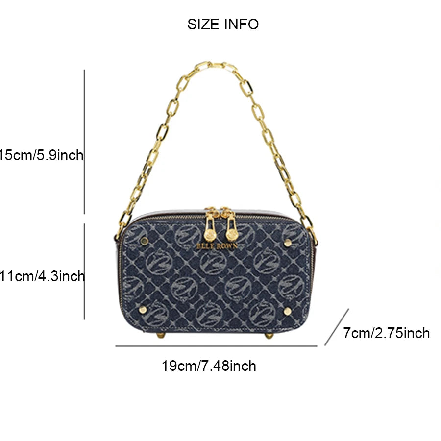 Retro Blue Metal Chain Square Shoulder Bag for Women