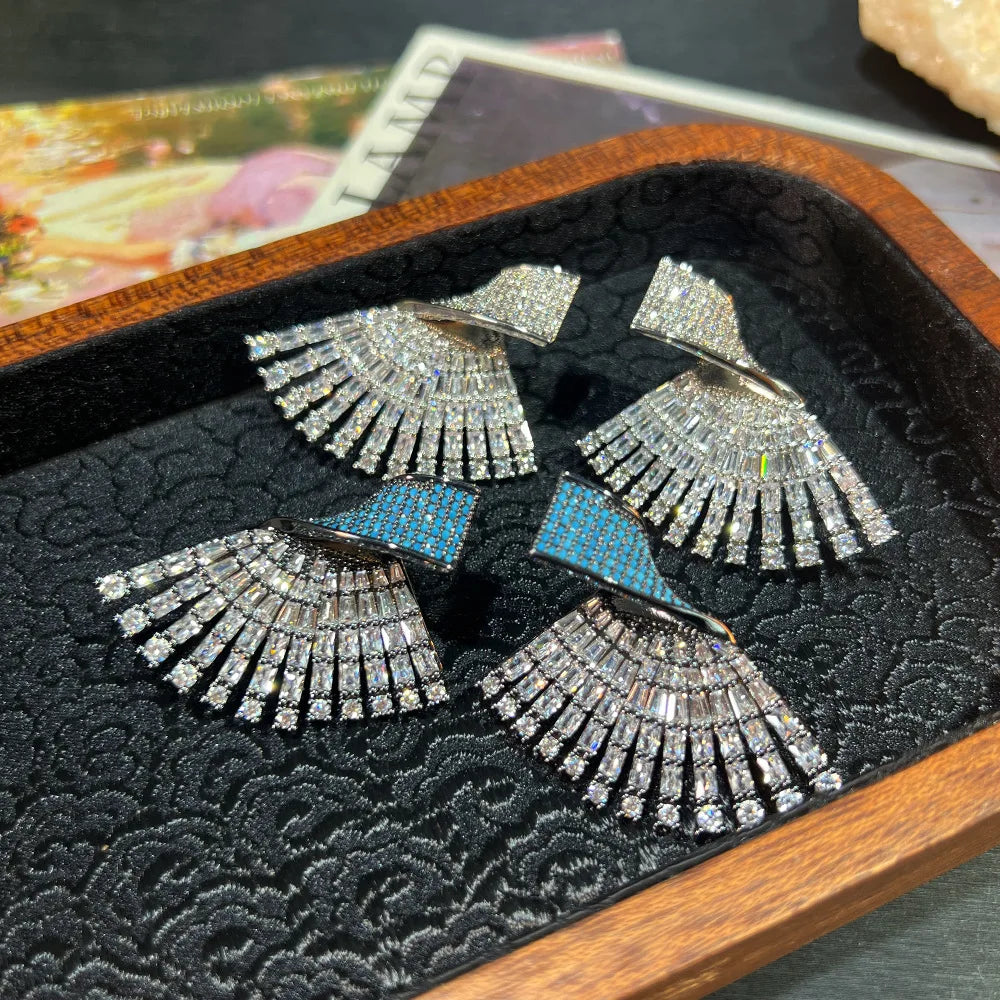 Sparkly Zircon Fan-Shaped Drop Earrings for Women Collection