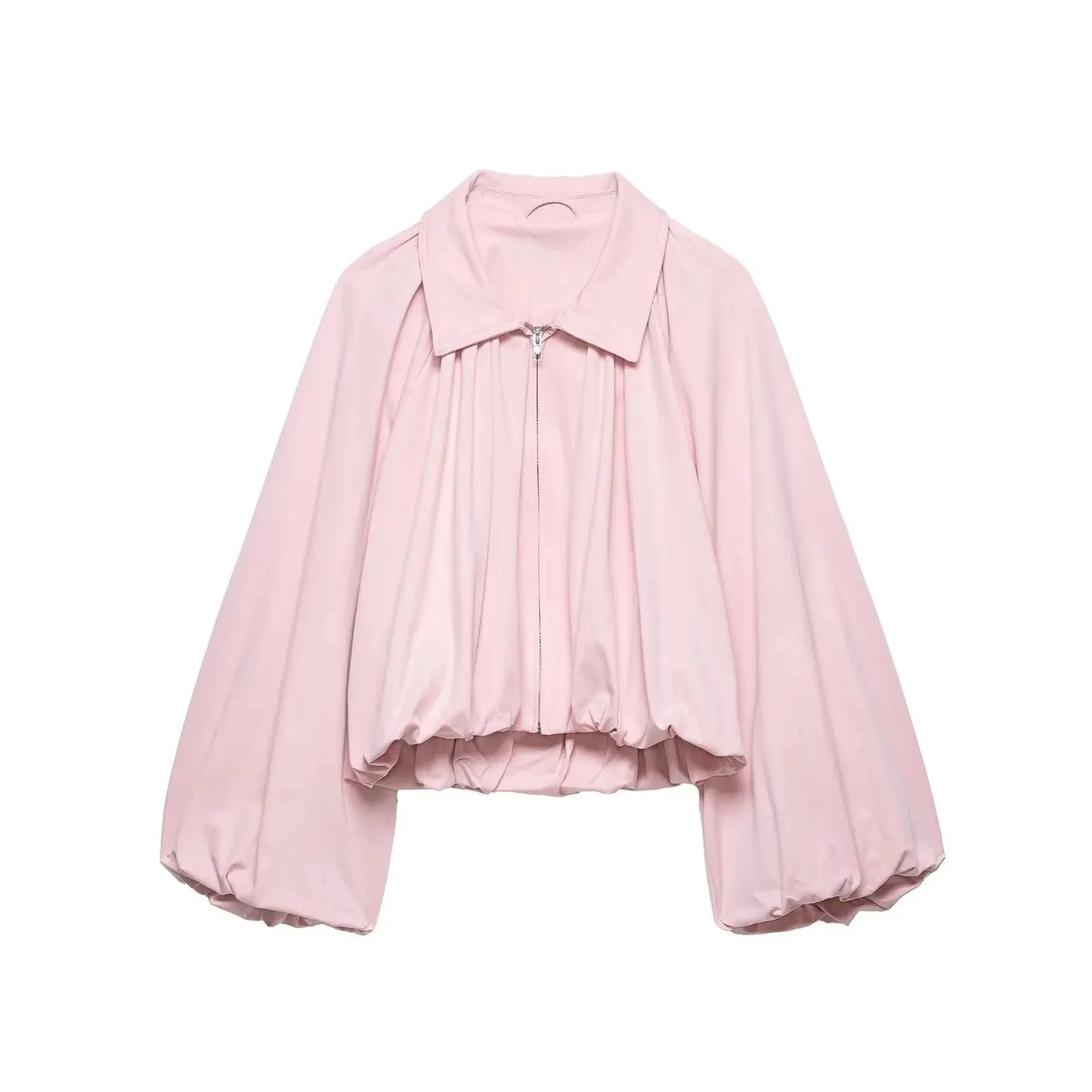 Elegant Solid Bomber Jacket With Puff Sleeves for Women