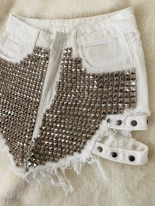 Relaxed Fit High Waisted Denim Shorts With Tassel Accents For Women