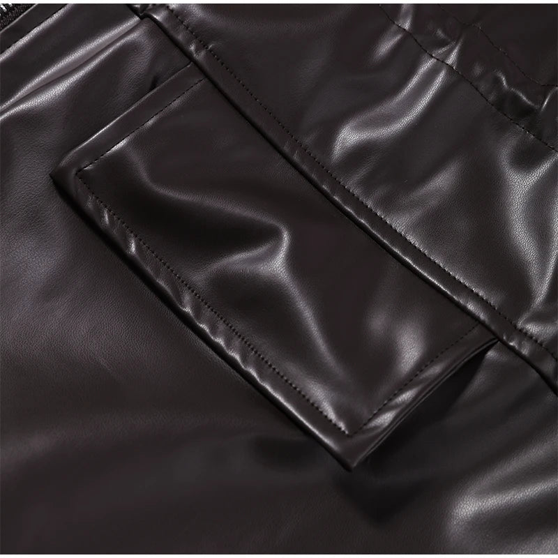 Vintage Cinched Waist Zipper Faux Leather Jacket for Women
