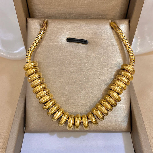 Flashbuy Gold Color Thick Chain Stainless Steel Necklace for Women Fashion Statement Bead Pendant Party Jewelry Accessory