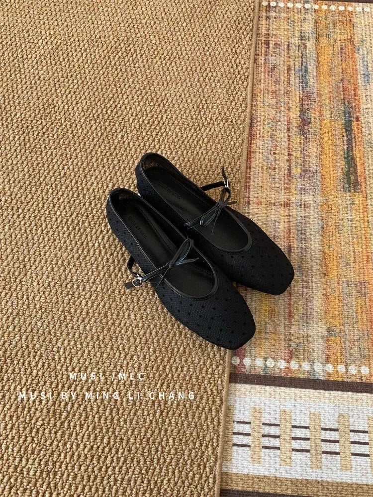 Square Toe Lace Up Ballet Flats