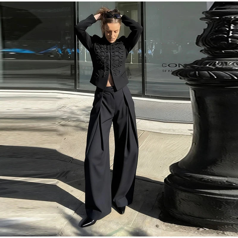 Chinese Knot Stand Collar Long Sleeve Jacket for Women