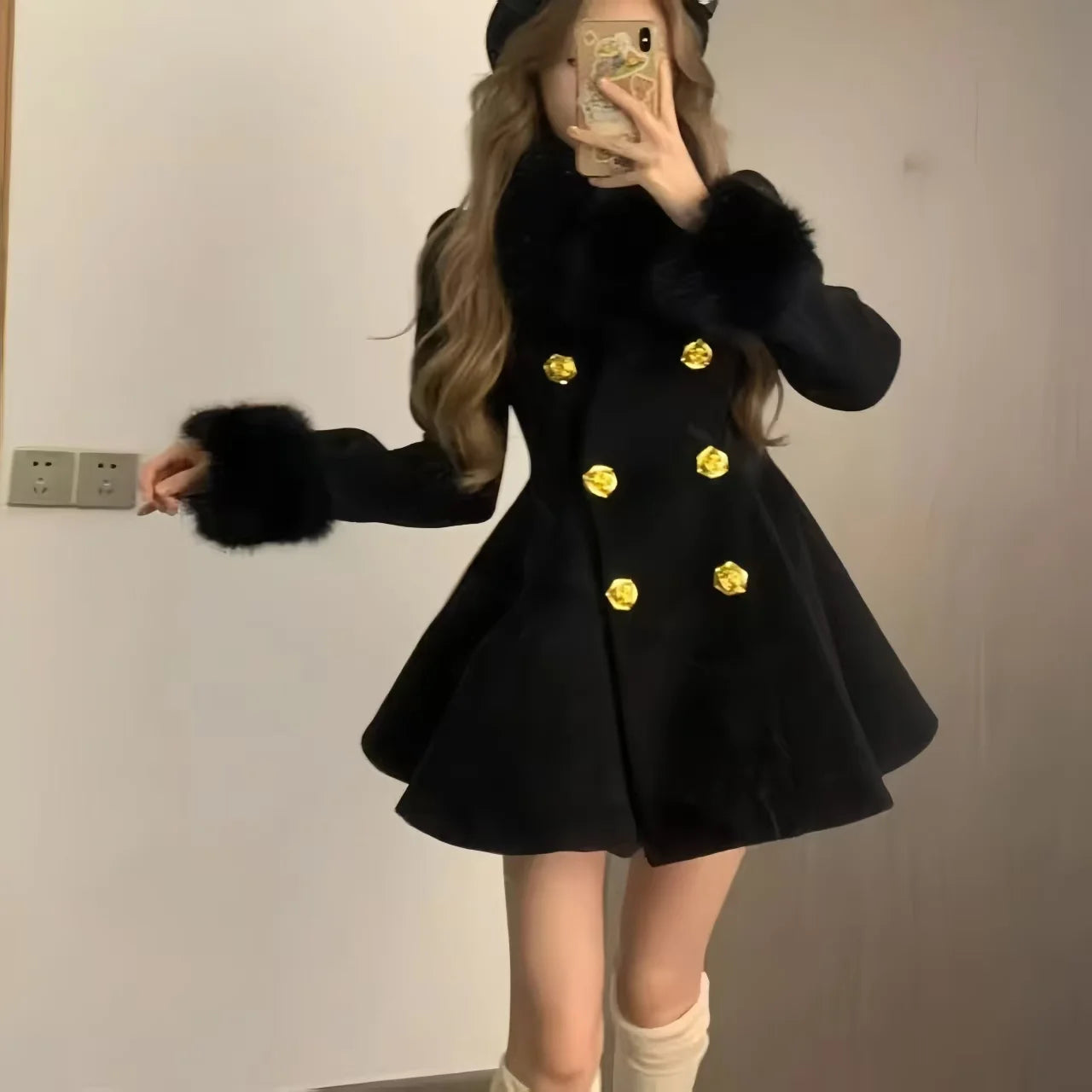 New Elegant Small Fragrance Celebrity Loose Coat Moda Woolen Winter French Style Vintage Blends Slim Waist Mid-length Outwear