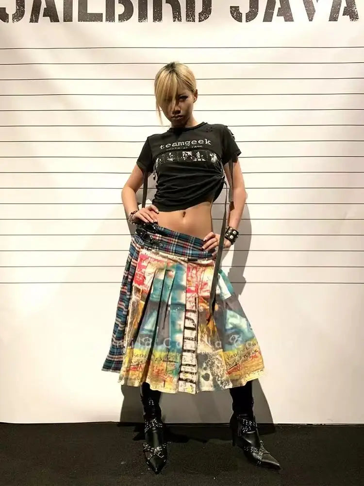 Polyester Cotton Unique Printed Split Midi Skirt for Women