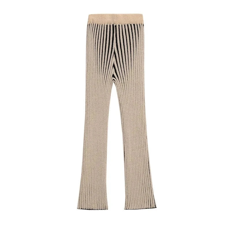 Joskaa 2025 Women's Striped Knit Two Piece Set Casual O-Neck Sleeveless Sweater Vest and Flared Pants Matched Vintage Streetwear