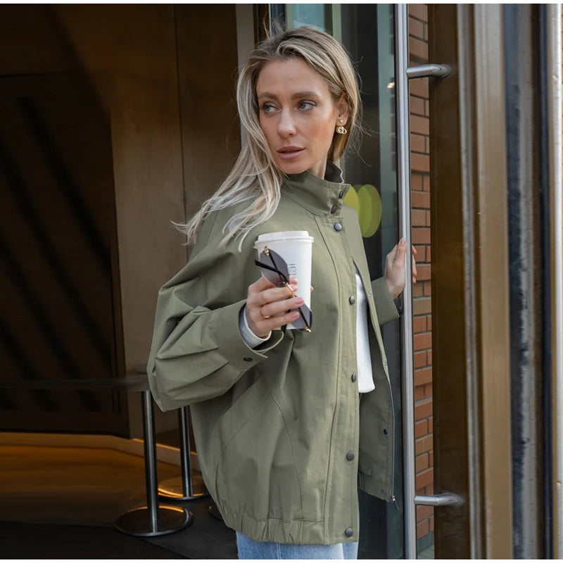 Elegant Stand Collar Single Breasted Jacket for Women