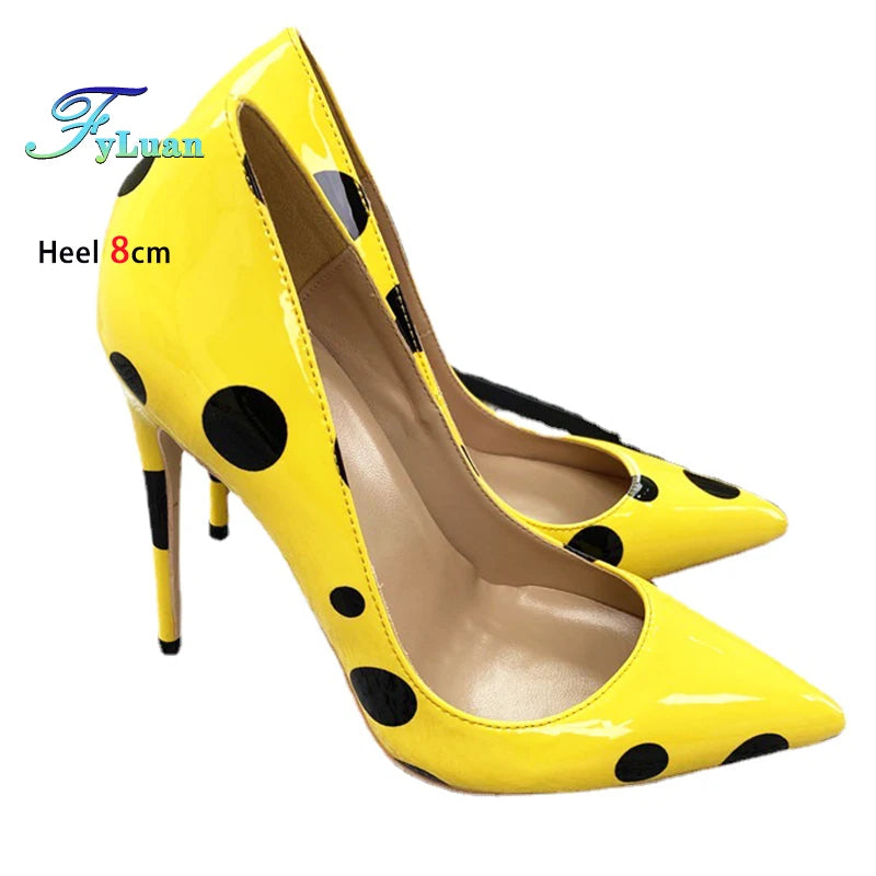 Polka Dot Pointed Toe High Heel Stiletto Pumps for Women