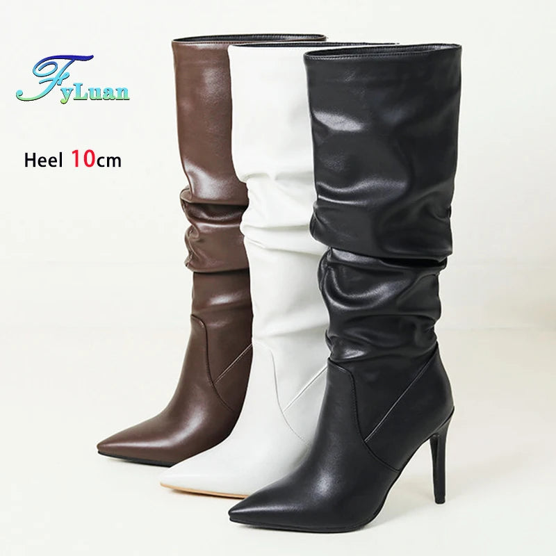 Pleated Stiletto Pointed Toe Boots