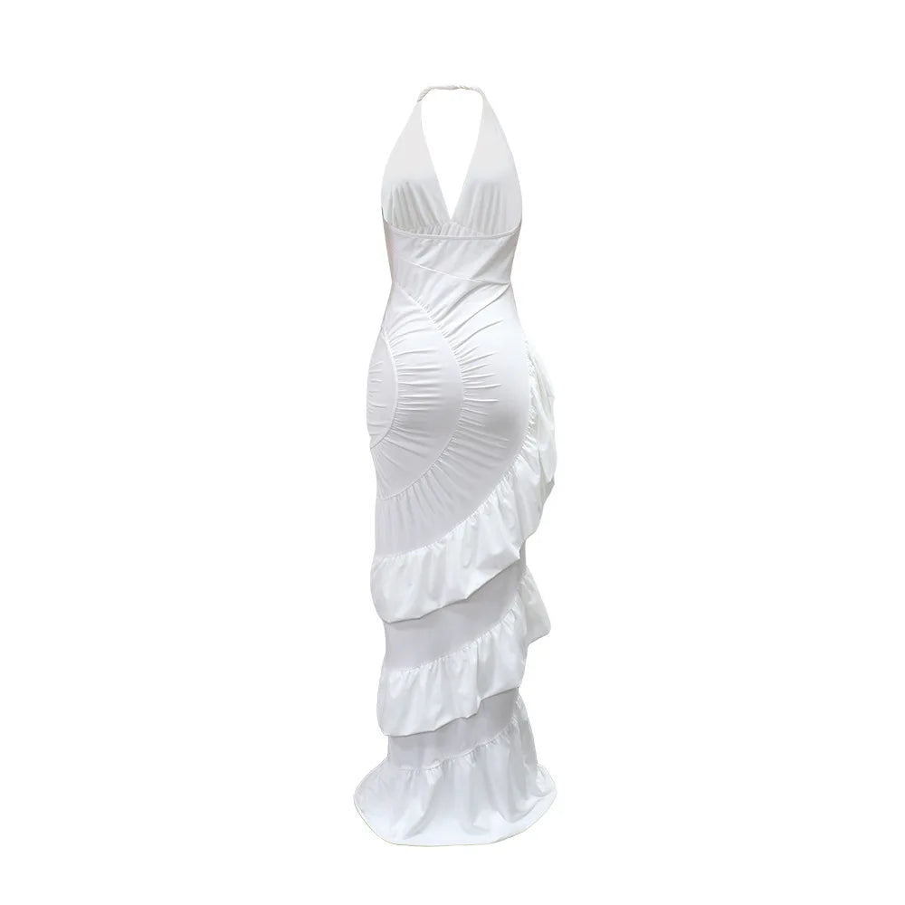 Halter Neck Ruched Satin Mermaid Evening Dress for Women