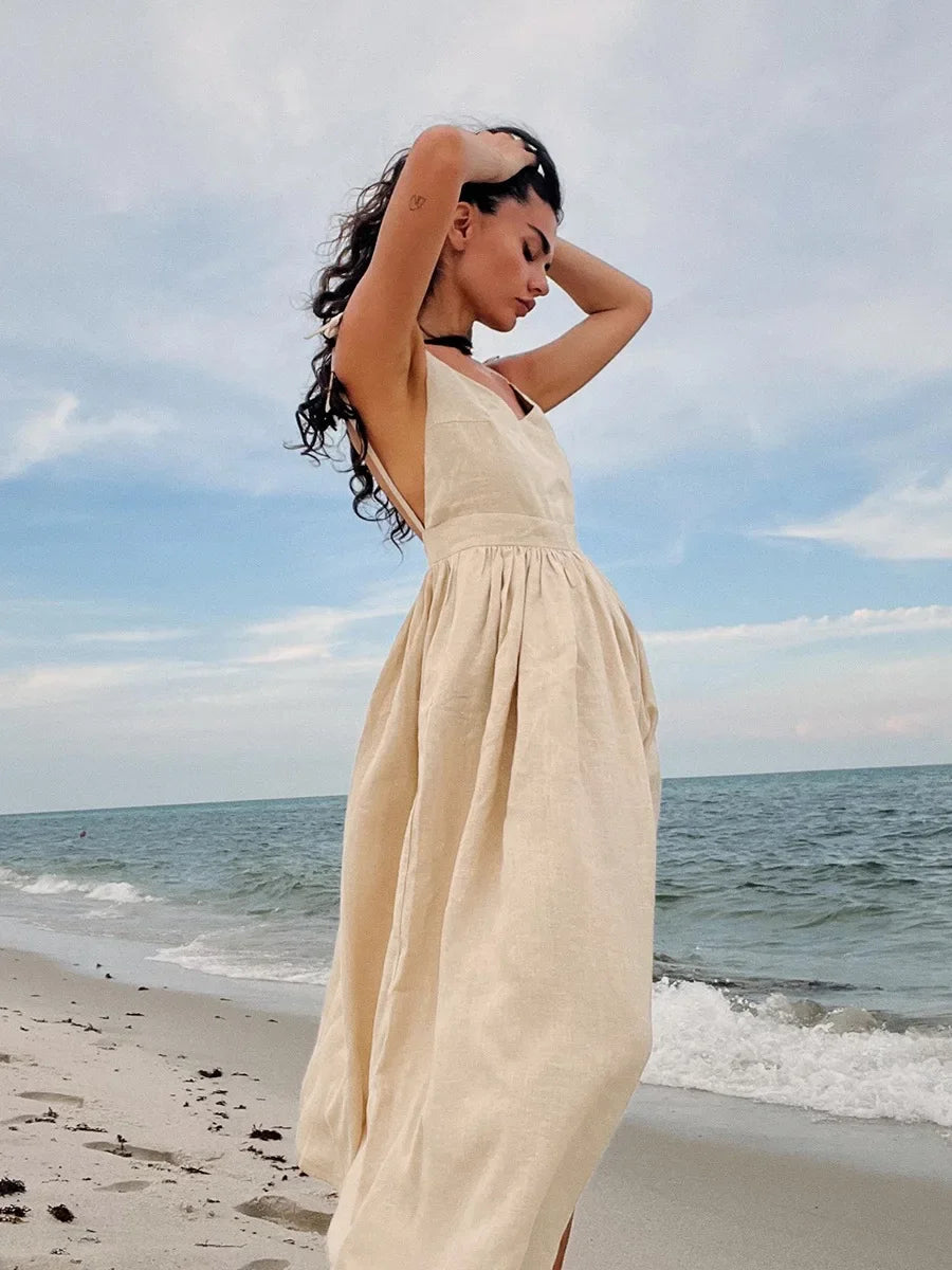 Elegant Vintage Backless Relaxed Fit Summer Dress for Women