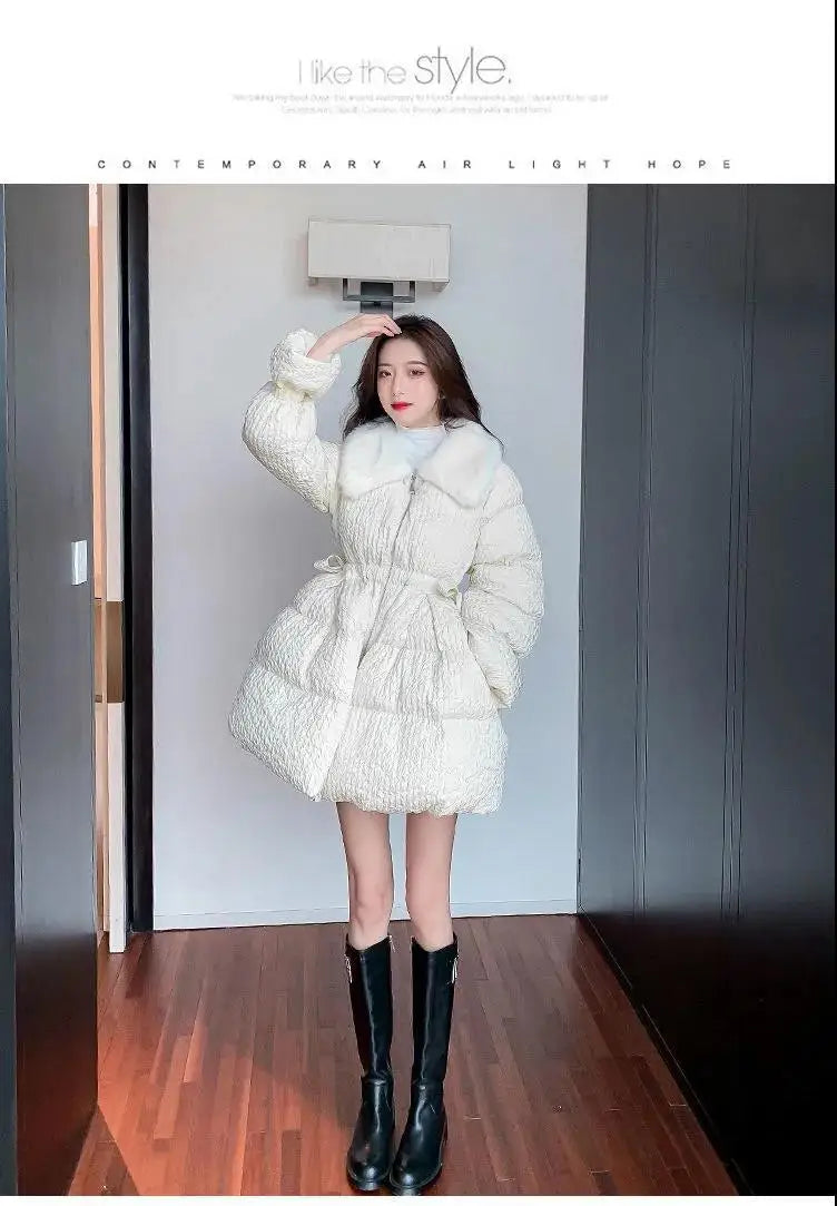 Women Cotton Padded Jacket Coat Female Winter Student Clothing Big Fur Collar Fashionable Medium To Long Parkas